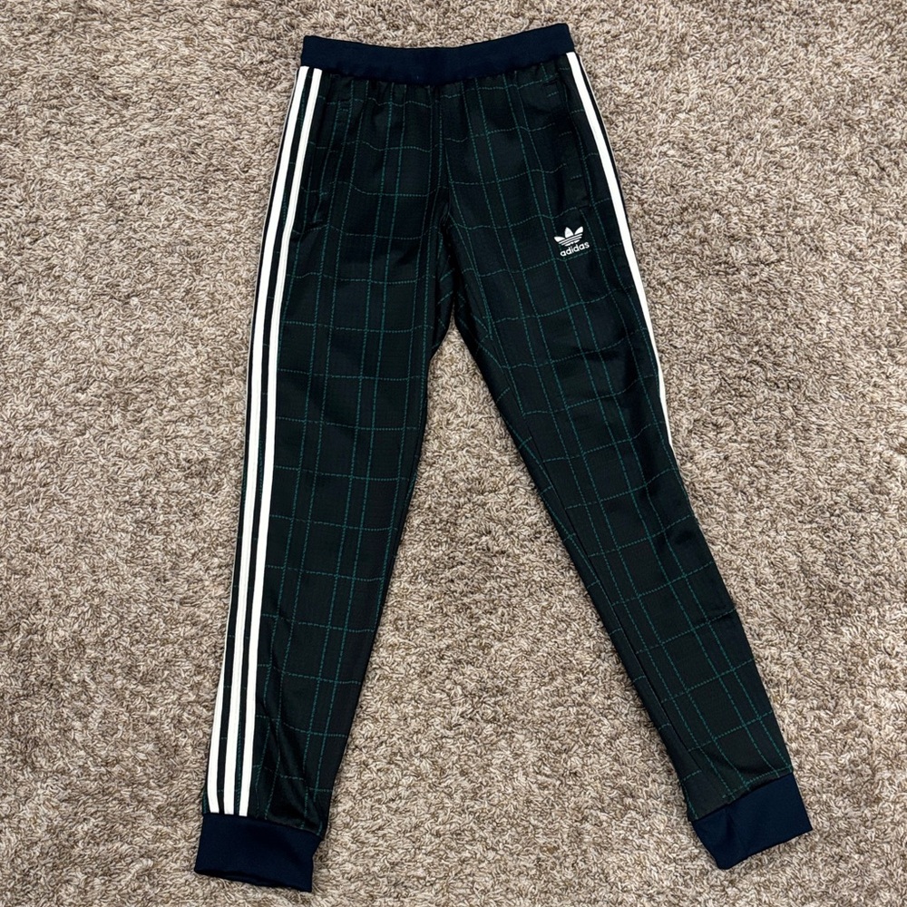 Adidas Men’s Navy, Green and White Checkered Joggers